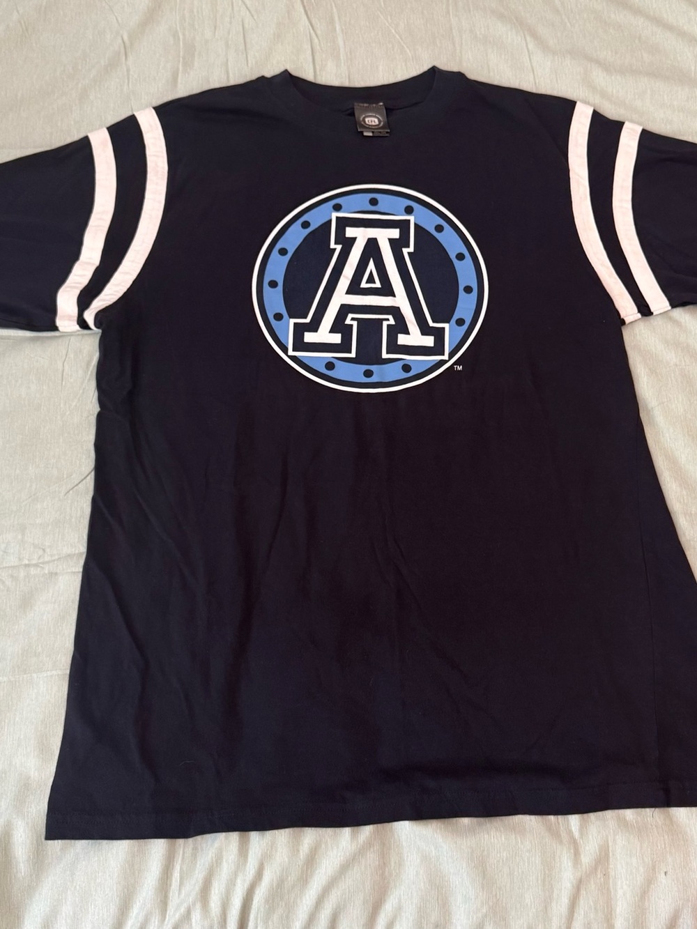 CFL Argos shirt with White Striped Sleeves